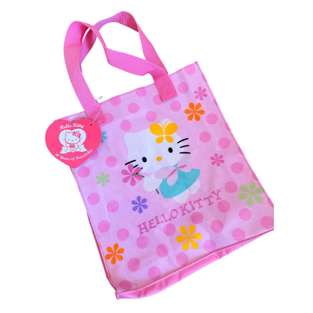 NWT Sanrio Hello Kitty 30th‎ Anniversary Pink Polka Dot Plastic Tote Bag Vintage
